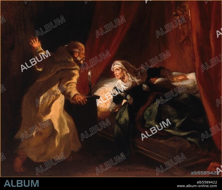 Delacroix, Eugène. 1798-1863. "Queen Christina and Sentinelli", c. 1844-45. (From the play "Christine" by Alexandre Dumas père). Oil on canvas, 31.5 × 39.5cm. London, Sotheby's. Lot 13, 22/11/88.