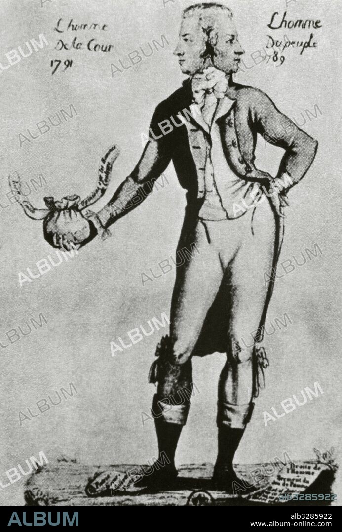 REVOLUCION FRANCESA (1789-1799). "La ambigüedad del político francés Antoine Barnave (1761-1793), revolucionario encarnecido en 1789 y partidario del rey en 1791". Caricatura satírica anónima del siglo XVIII.
