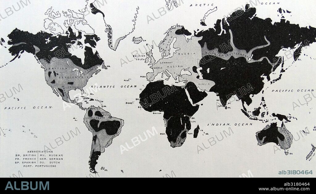 Map showing the expansion of the white races throughout the world. Dated 19th Century.
