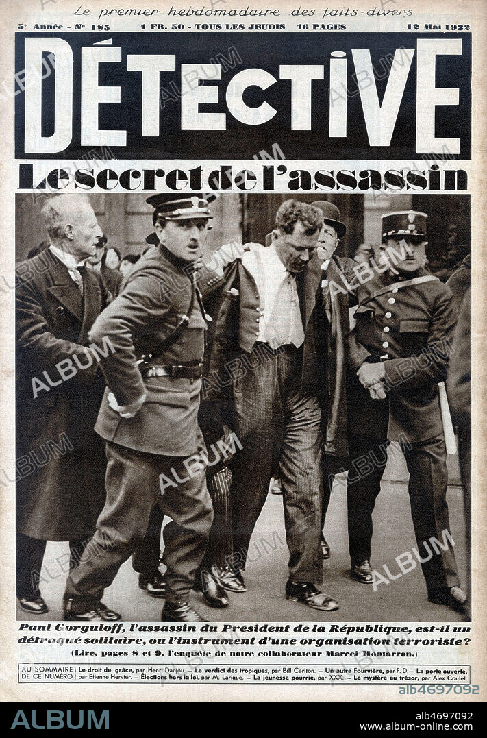Paul GORGULOFF (1895-1932), l'assassin du president Paul DOUMER (1857-1932) est-il un detraque solitaire ou l'instrument d'une organisation terroriste ? Photographie anonyme pour Detective du 12 mai 1932. Credit : Collection Kharbine-Tapabor.