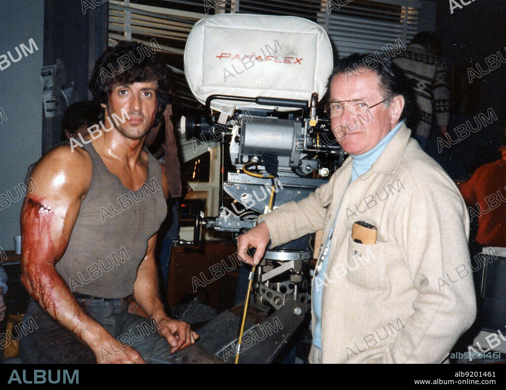 SYLVESTER STALLONE and TED KOTCHEFF in FIRST BLOOD, 1982, directed by TED KOTCHEFF. Copyright CAROLCO.