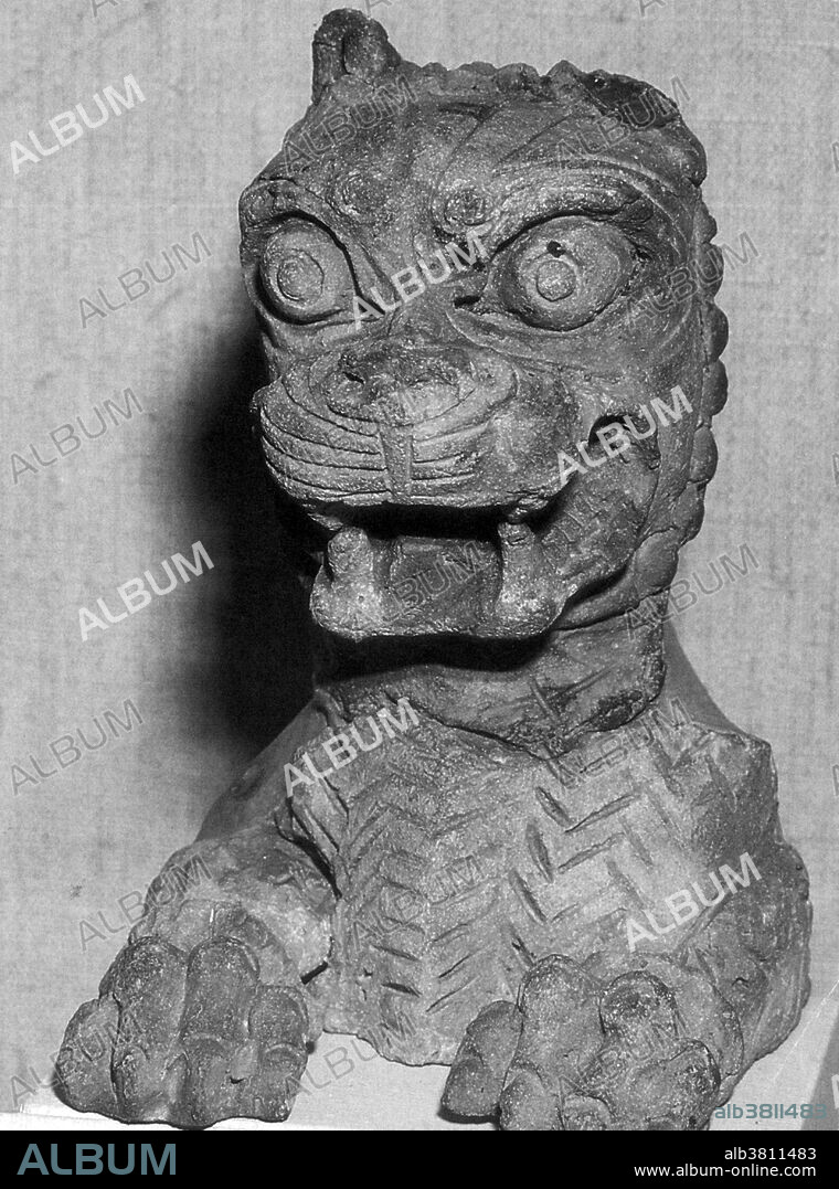 This Babylonian monster with its horned lion's head and scaly body is one manifestation of Marduk who, in the Babylonian creation epic, saved the gods from destruction and was annually reinstated as their king in some form of rebirth cycle. Marduk was the Babylonian name of a god from ancient Mesopotamia and patron deity of the city of Babylon, who, when Babylon became the political center of the Euphrates valley in the time of Hammurabi rose to the position of the head of the Babylonian pantheon.