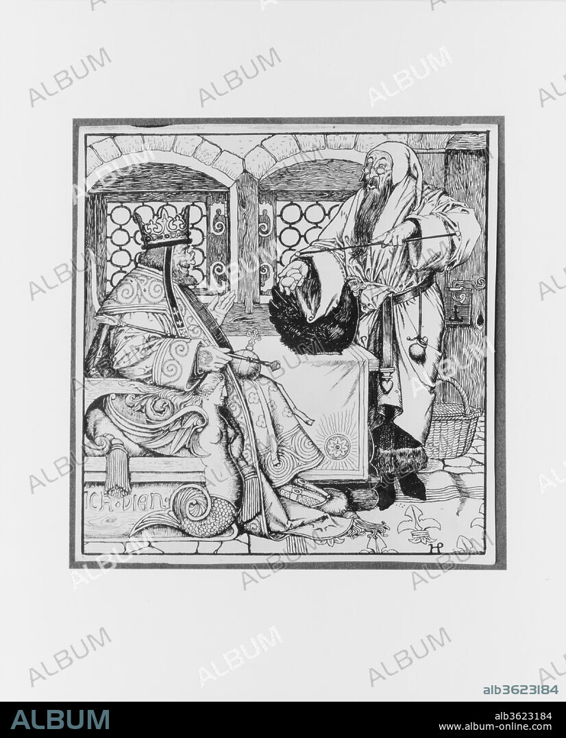 The Master of the Black Arts Brought a Curious Little Black Hen to the King. Artist: Howard Pyle (American, Wilmington, Delaware 1853-1911 Florence). Dimensions: sheet: 7 3/16 x 6 3/4 in. (18.3 x 17.1 cm). Date: 1886-88.