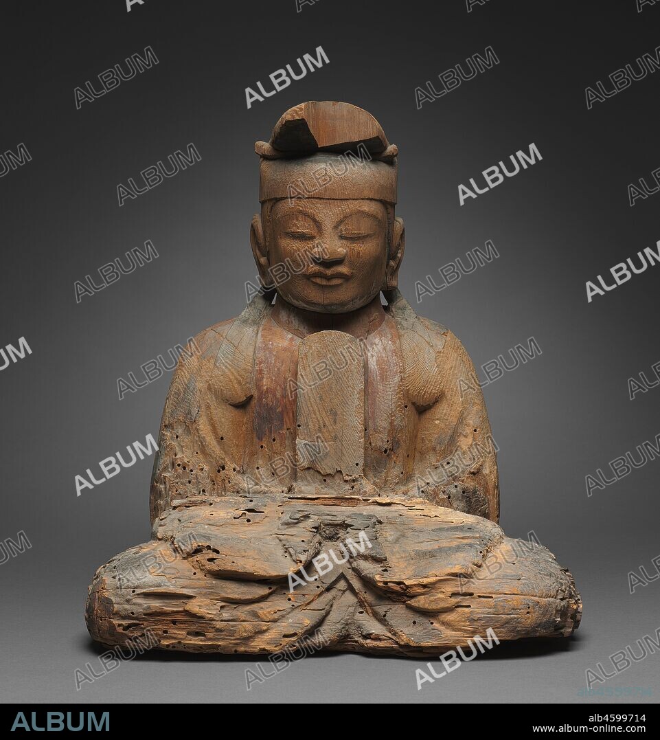 Shinto Deity, 900s. These sculptures represent kami, the name for deities associated with the Japanese religious tradition known as Shinto. They are said to have originally been created for the Usa Hachiman shrine in Oita on the island of Kyushu. Usa Hachiman Shrine houses four main kami: Hime Okami, who assists those engaged in agriculture and sea travel; the legendary 5th-century emperor Ojin deified as the kami Hachiman; Empress Jingu; and the kami of Mount Kawara, who aids copper miners. The identities of these two figures are unknown, but they belong to a larger group containing at least three other deities.