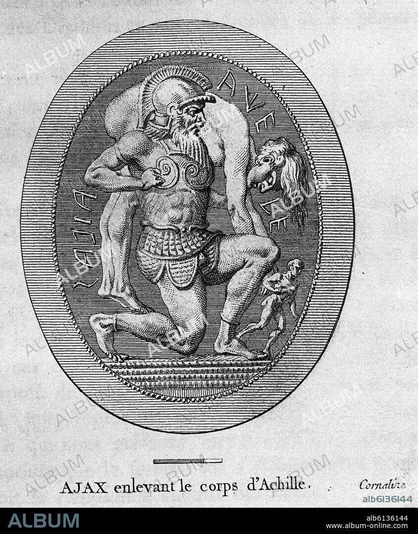CORNALINE. AYAX LLEVANDO EL CUERPO DE AQUILES-MITOLOGIA GRIEGA.