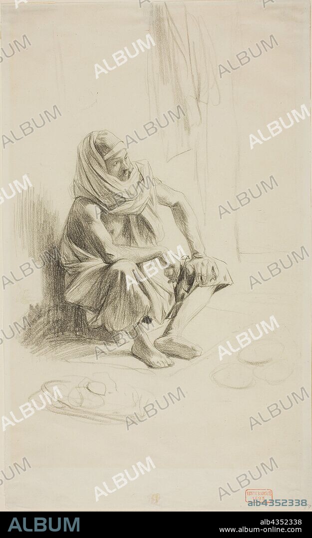 Seated Arab, c. 1850, Charles Bargue, French, 1826-1883, France, Black Conté crayon, on ivory wove paper (discolored to cream), 308 × 186 mm.