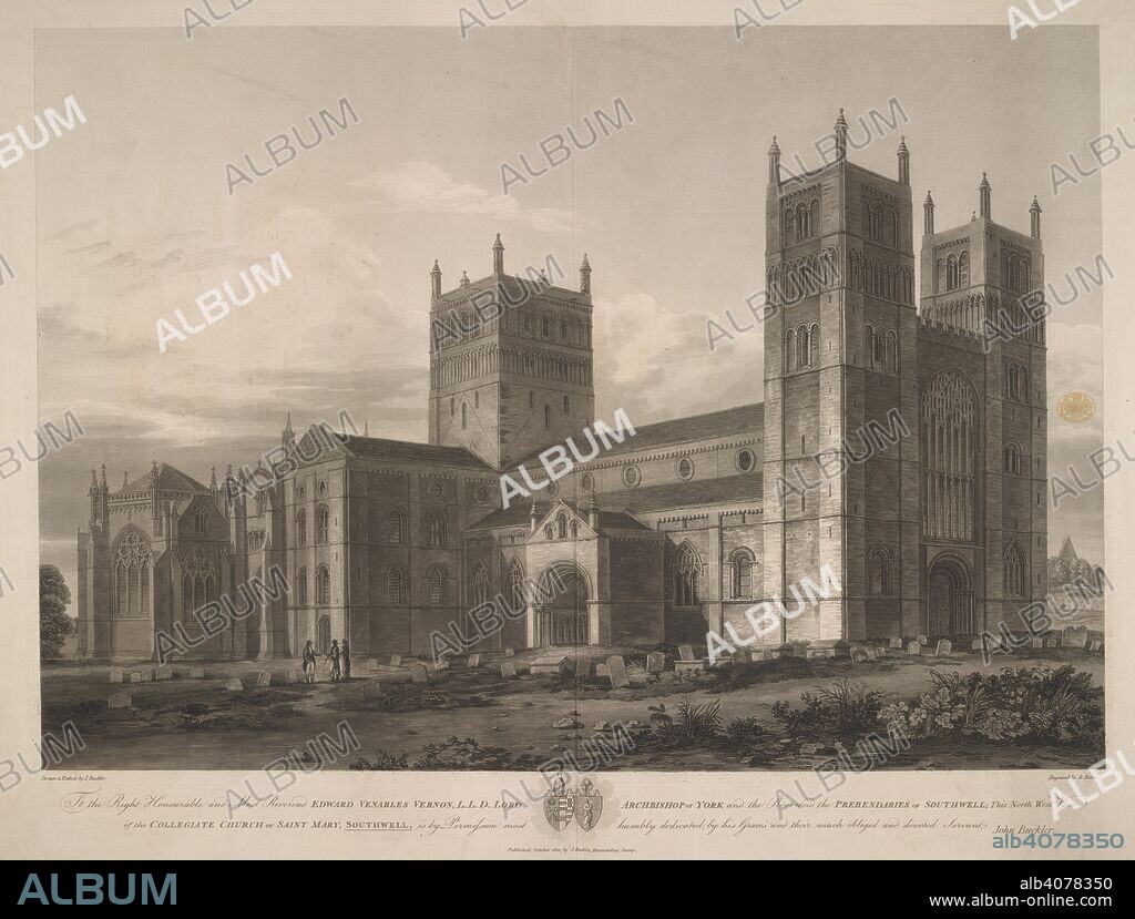 J BUCKLER. North West View of the Collegiate Church of St. Mary, Southwell. N.W. View of the Collegiate Church of St. Mary, Southwell. 1810. Source: Maps K.Top.33.35.c. Language: English.