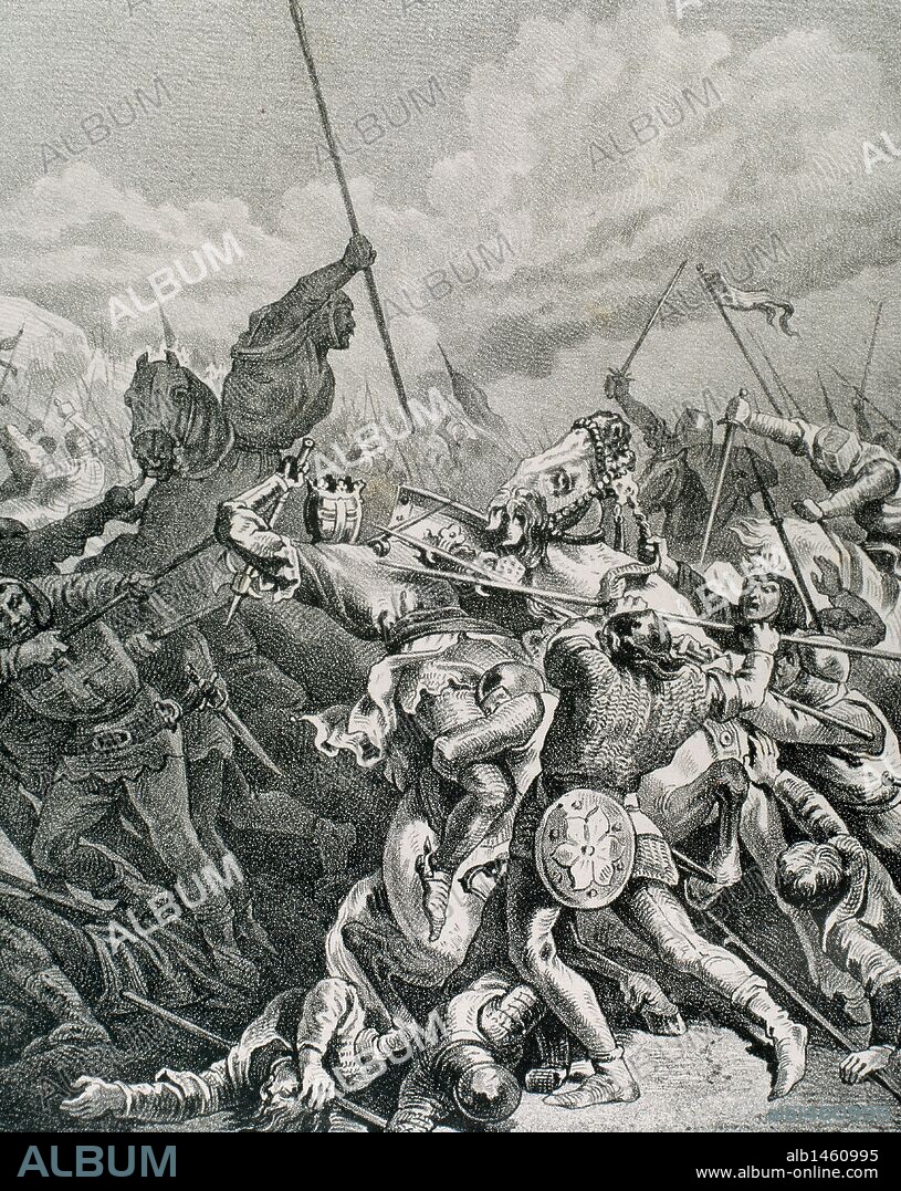 Battle of Muret (September 1213). The Crusading army of Simon IV de Montfort defeated the Aragonese and Catalan forces of Peter II of Aragon. France.