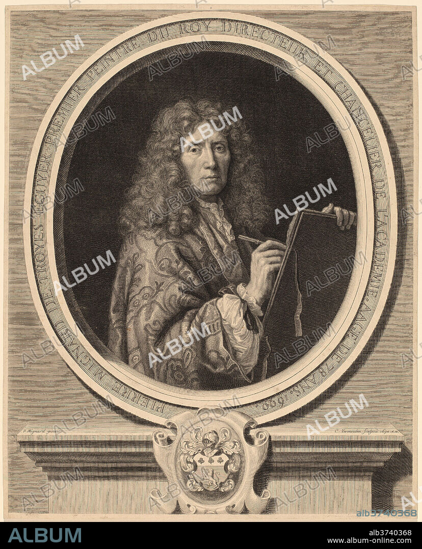 CORNELIS VERMEULEN AFTER PIERRE MIGNARD I. Pierre Mignard. Dated: 1690. Dimensions: sheet (trimmed to plate mark): 43.3 x 34.9 cm (17 1/16 x 13 3/4 in.). Medium: engraving and etching on laid paper.