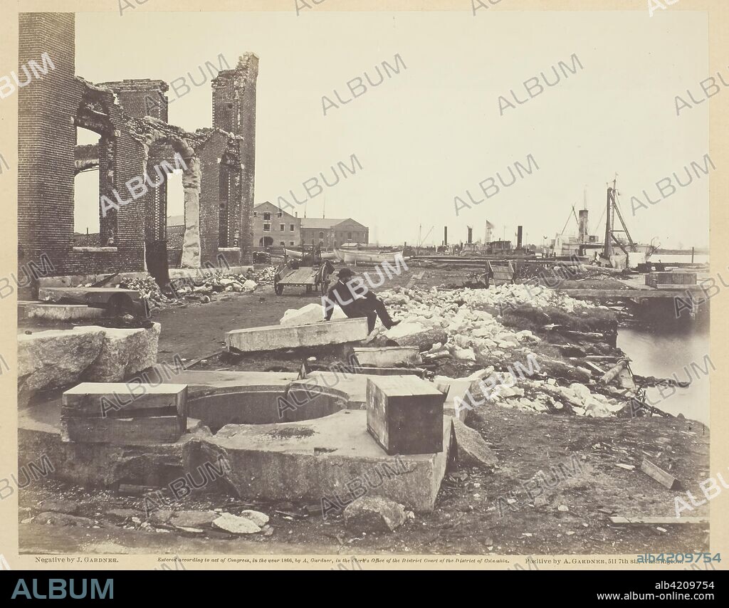 Ruins of Norfolk Navy Yard, Virginia. James Gardner; American, born Scotland, 1832-after 1865. Date: 1864. Dimensions: 17.7 x 22.9 cm (image/paper); 31.2 x 44.7 cm (album page). Albumen print, pl. 18 from the album "Gardner's Photographic Sketch Book of the War, vol. 1" (1866). Origin: United States.