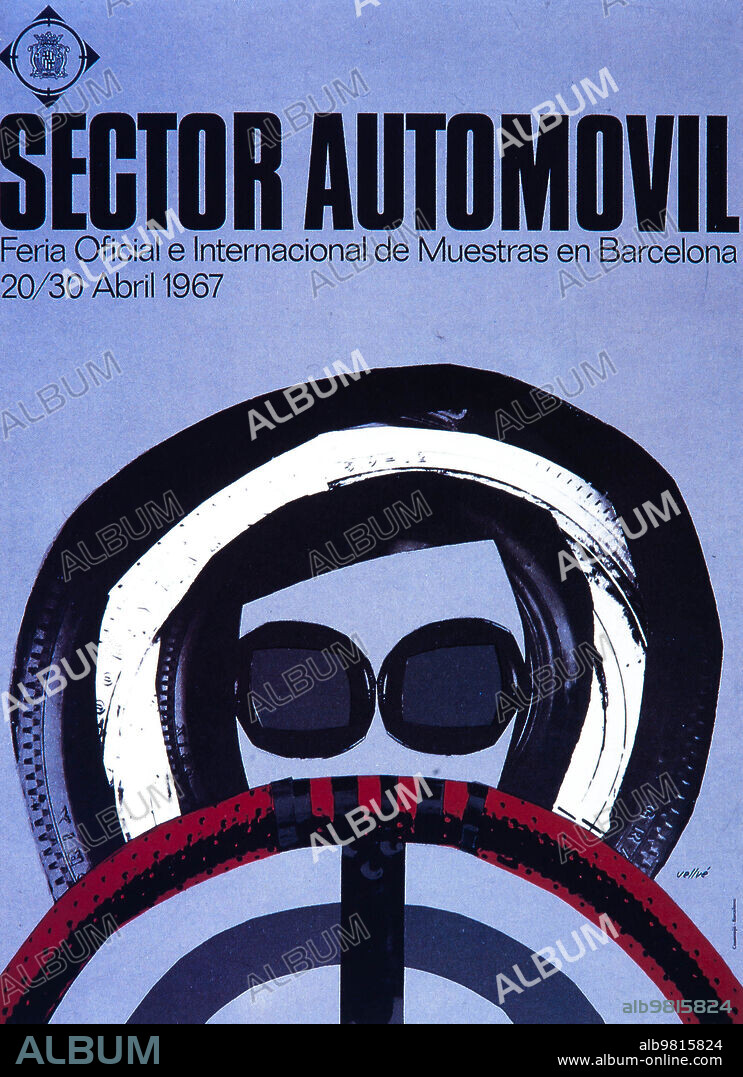 TOMAS VELLVE I MENGUAL. Tomás Vellvé i Mengual, Cartel, Sector automovil, Feria Oficial e Internacional de Muestras en Barcelona, Abril 1967. Colección privada.