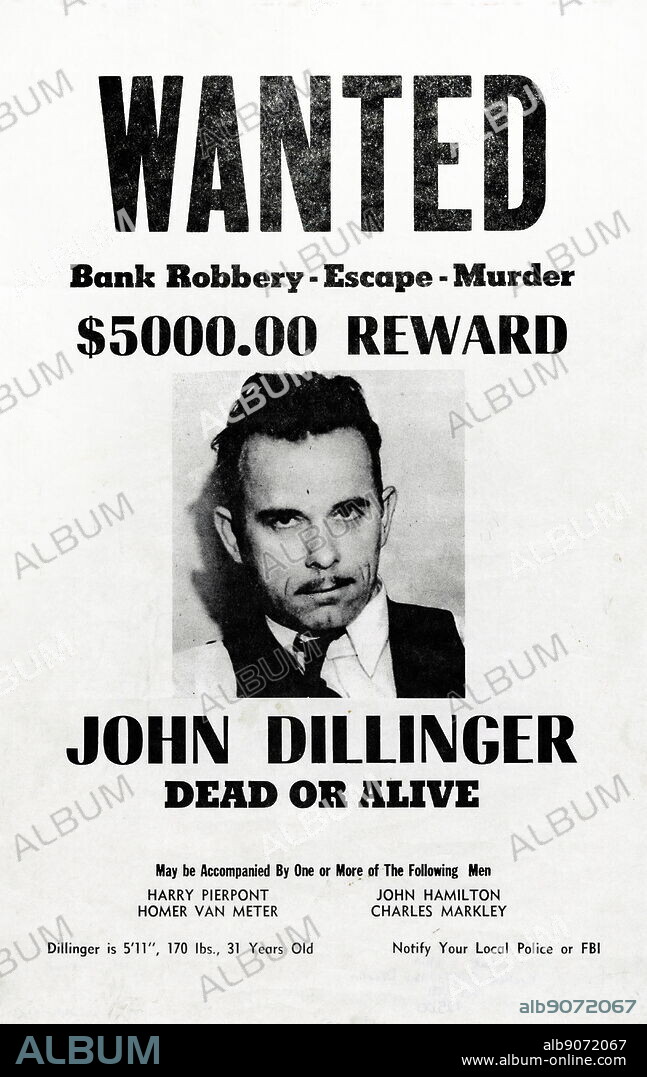John Herbert Dillinger (1903 1934), American gangster in the Depression-era United States. He operated with a group of men known by some as the Dillinger Gang or Terror Gang, which was accused of robbing 24 banks and four police stations, among other activities.