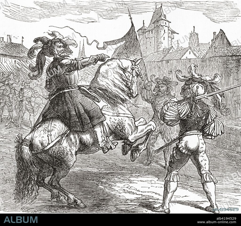 Georg von Frundsberg instructing German Landsknechts aka Landsknechte, a military force of mercenary soldiers.  JÃ¶rg von Frundsberg, 1473 - 1528.  South German military and Landsknecht leader.  From Ward and Lock's Illustrated History of the World, published c.1882.