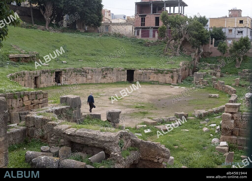 Remains of a Roman amphitheatre now used as a football ground, Cherchell, Algeria, December 2007.