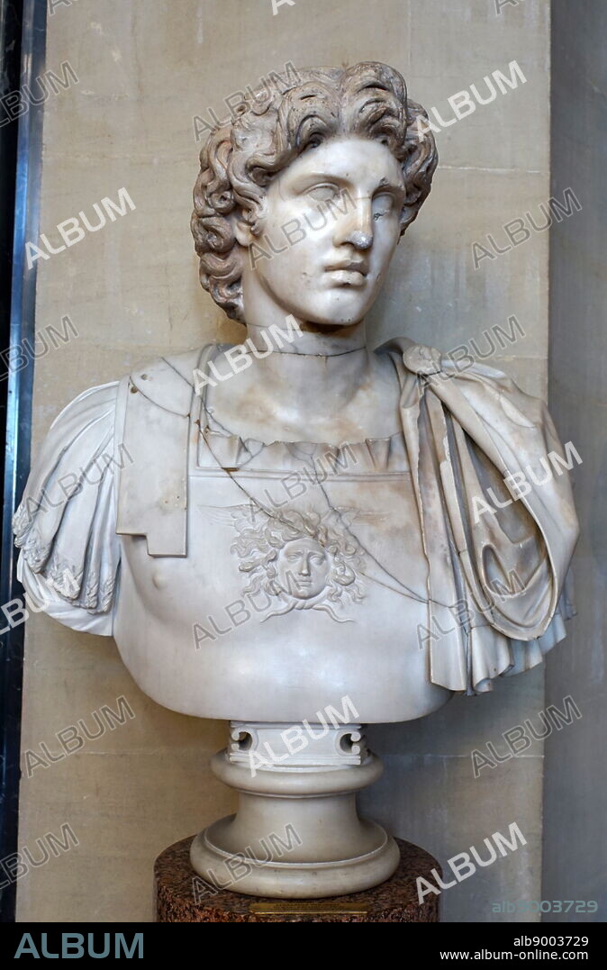 Marble bust of Alexander the Great (356-323 BC), English 18th century copy, of a Greek or Roman original.