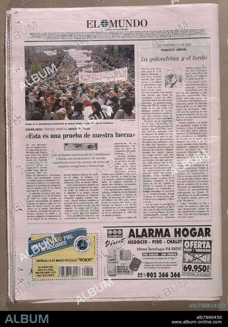 CONTRAPORTADA DEL PERIODICO EL MUNDO EL DÍA QUE AZNAR GANO LAS ELECCIONES- MARZO 2000.
