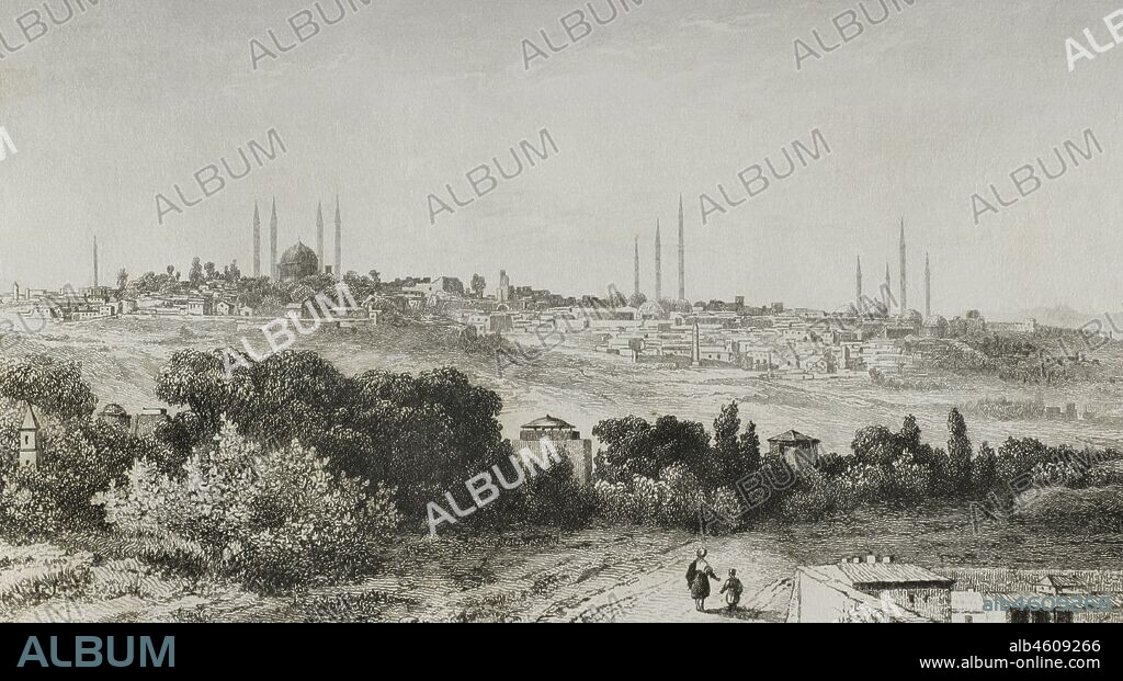 Imperio Otomano. Turquía. Adrianópolis o Hadrianopolis (actual Edirne). Grabado por Lemaitre, Fleury y Ch. Lalaisse. Historia de Turquía, por Joseph Marie Jouannin (1783-1844) y Jules Van Gaver. Panorama Universal, edición española de 1840.