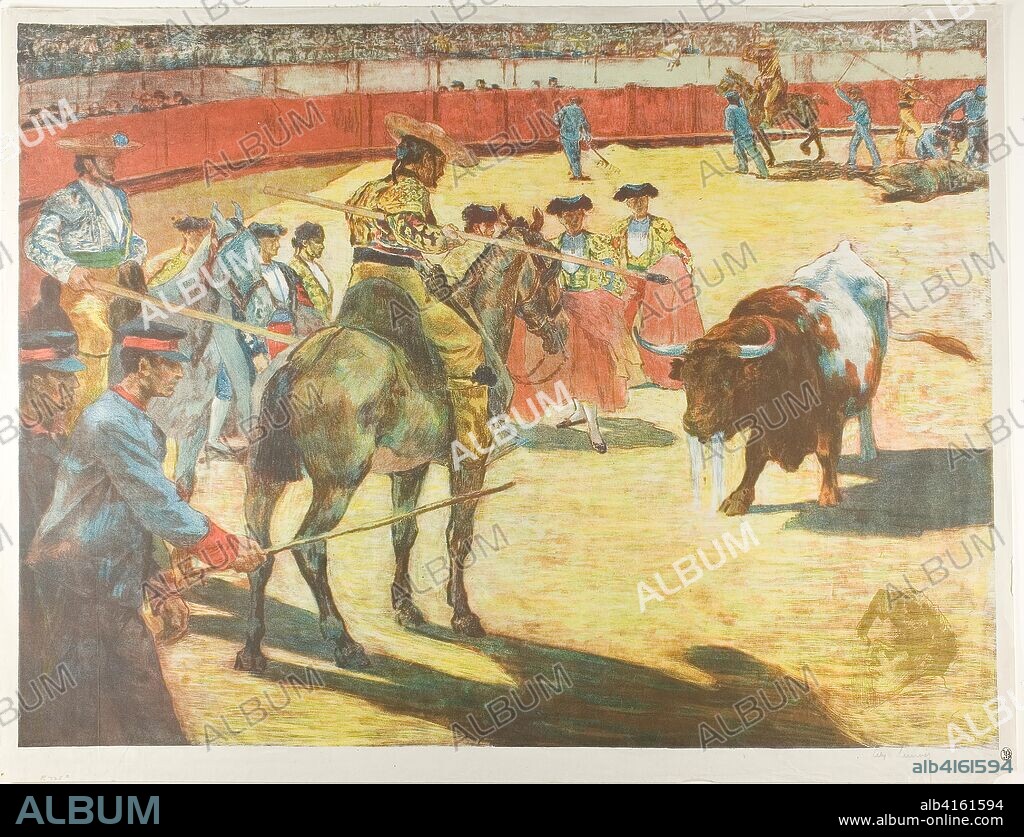 Bull-Fight. Alexandre Lunois; French, 1863-1916. Date: 1897. Dimensions: 451 × 604 mm (image); 480 × 625 mm (sheet). Lithograph in black, yellow, red, blue, purple-brown and pale green on grayish-ivory China paper. Origin: France.