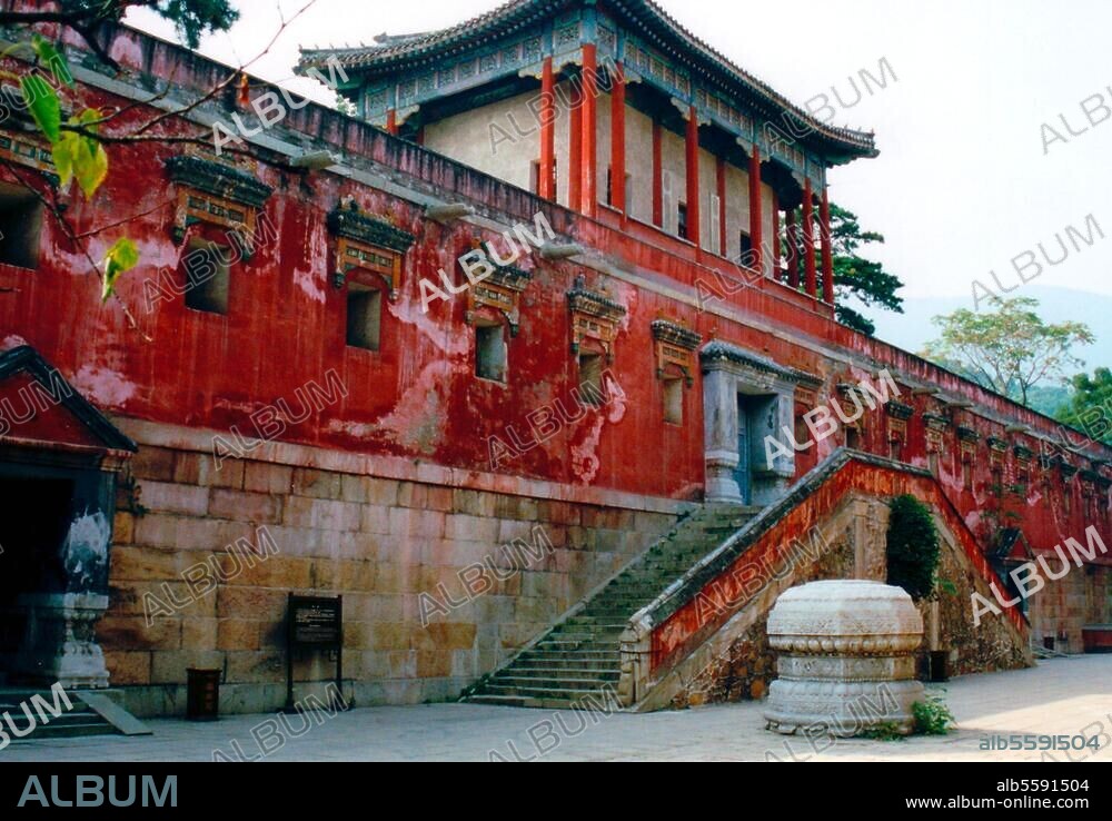 China. Temple of Brilliance - Zhao Miao, Fragrant Hills Park (Xiangshan Gongyuan). near Beijing (built 1780 as residence for the Panchen Lama). Exterior view. Photo, undat.
