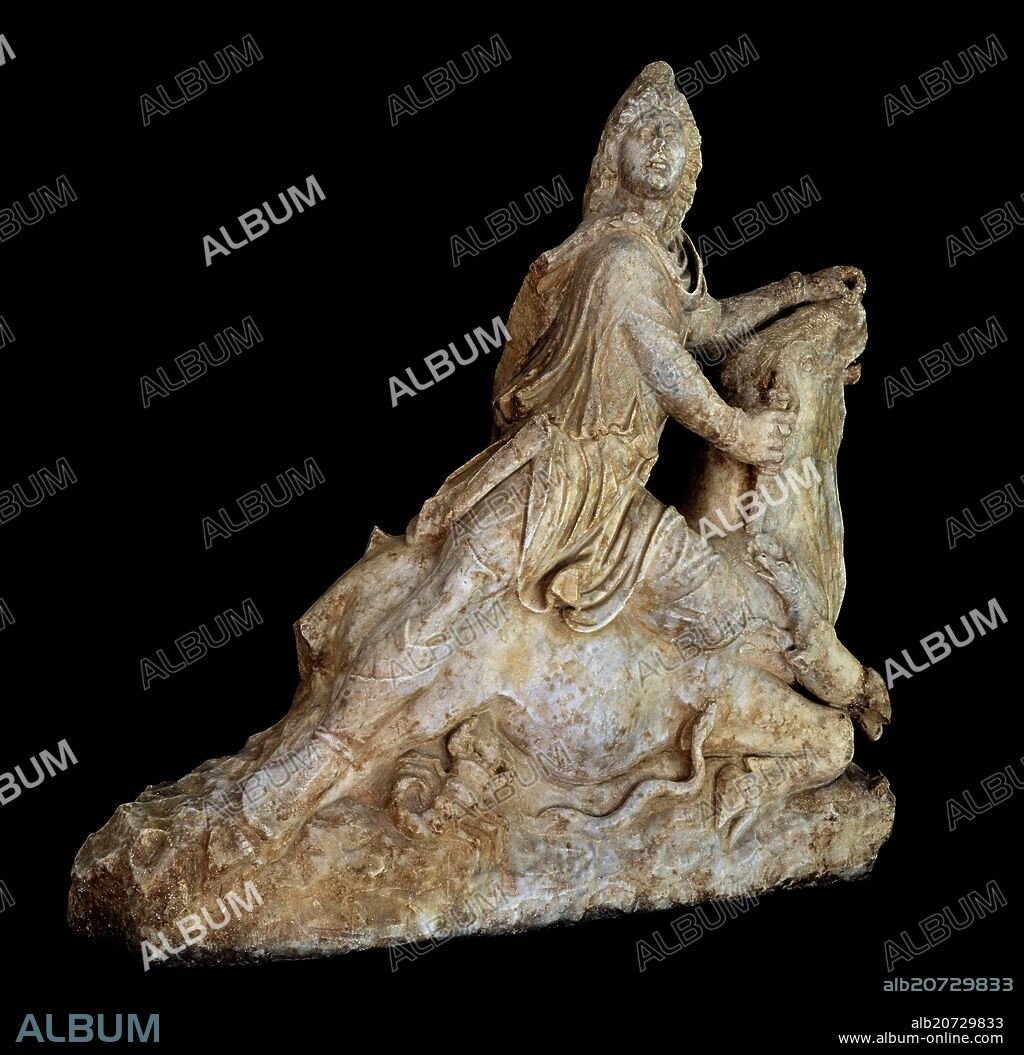 MITHRAS TAUROKTONOS - ESCULTURA ROMANA - MITOLOGIA ORIENTAL - RELIGION ROMANA - LUCHA ENTRE BIEN Y MAL - SIGLO II - 93x96x35 cm.