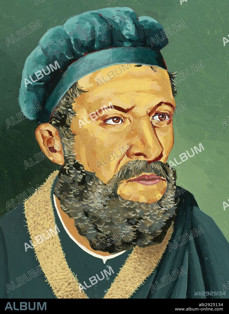 Marco Polo (1254-1324). Italian merchant, explorer and writer. Portrait. Watercolour painting by Francisco Fonollosa, Spanish illustrator (late 20th century).