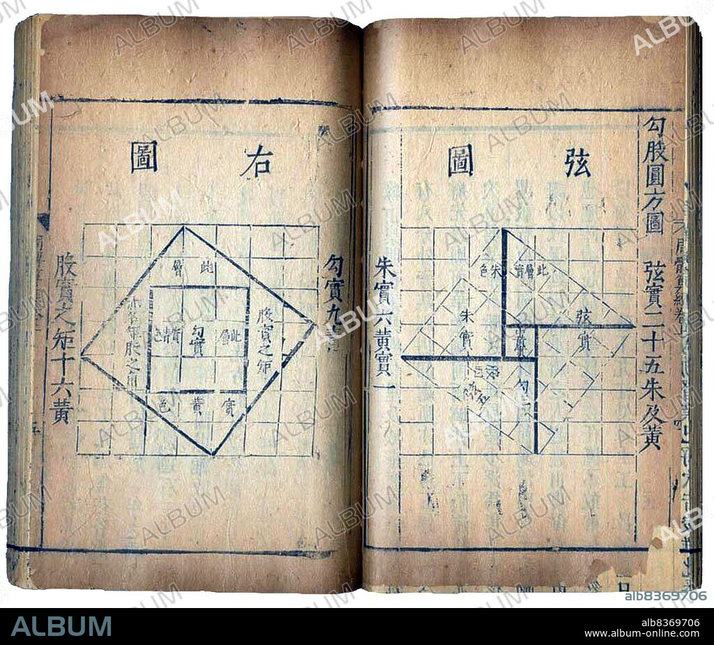 The Zhou Bi Suan Jing, or Chou Pei Suan Ching, is one of the oldest Chinese mathematical texts. 'Zhou' refers to the ancient Zhou dynasty (c. 1046 - 256 BCE) 'Bi' refers to the gnomon of a sundial.<br/><br/>. The study is an anonymous collection of 246 problems encountered by the Duke of Zhou and his astronomer and mathematician, Shang Gao. Each question has stated their numerical answer and corresponding arithmetic algorithm. The <i>Zhoubi suanjing</i> contains one of the first recorded proofs of the Pythagorean Theorem.