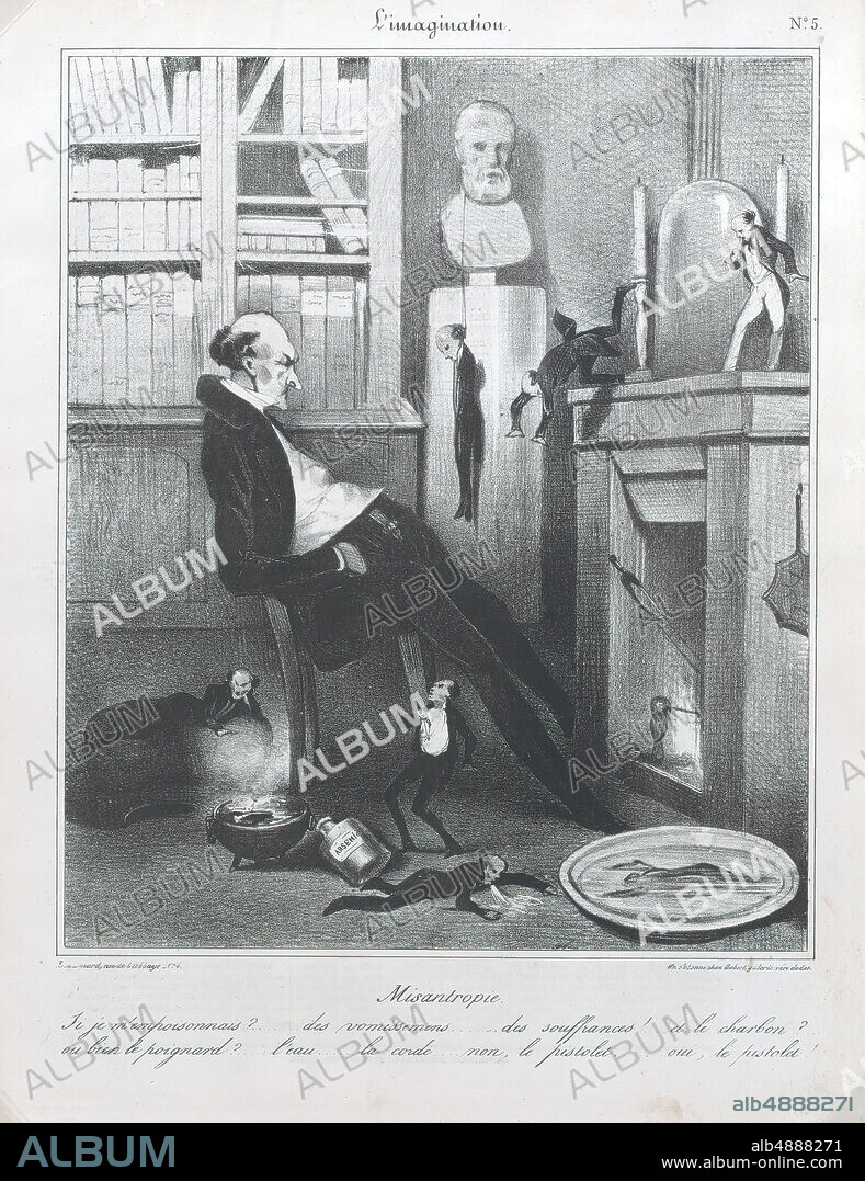 Honoré Daumier, The Misanthropist (Misantropie), from L'imagination, published in Le Charivari, February 10, 1833, L'Imagination, Honoré Daumier (French, Marseilles 18081879 Valmondois), February 3, 1833, Lithograph; second state of two (Hazard & Delteil), Sheet: 12 11/16 × 9 7/16 in. (32.2 × 24 cm), Image: 9 7/16 × 7 7/8 in. (24 × 20 cm), Prints.