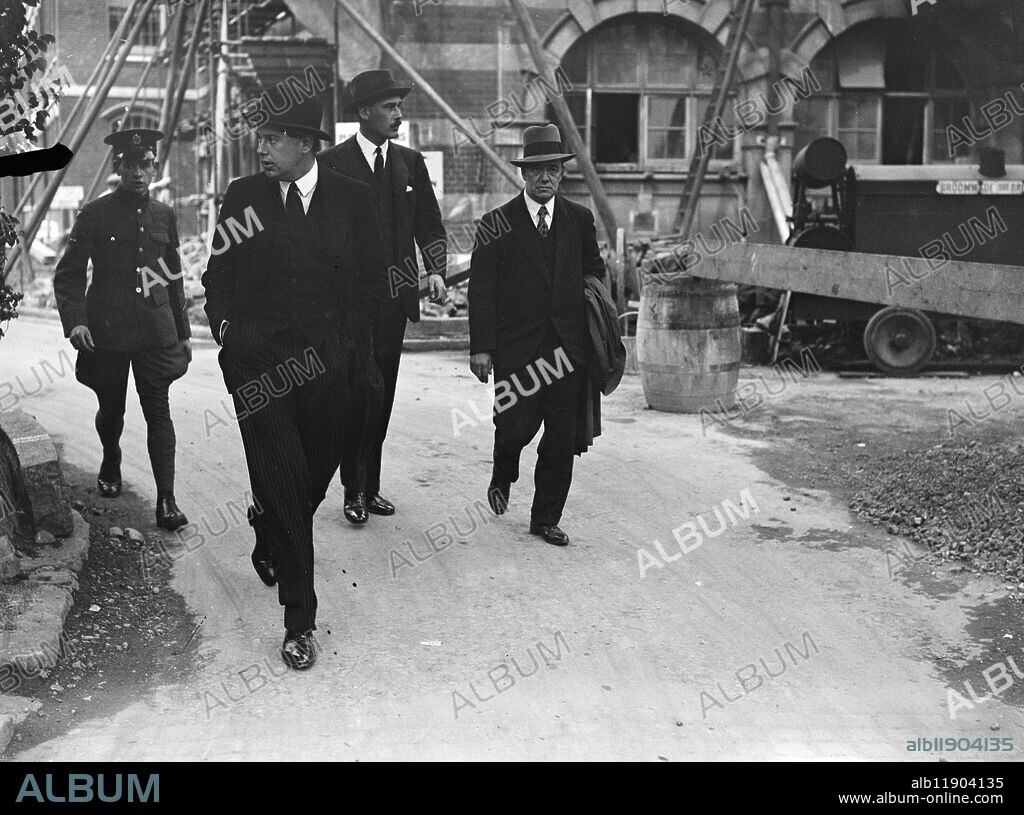 Inquest of Lord Knebworth . The inquest on Lord Kenbworth , MP , the Earl of Lytton ' s heir who , with Leading Aircraftsmen Harrison , was killed in a crash in an RAF Hawker Hart at Hendon on 1 May 1933 , took place at Hendon , London . Photo shows ; Mr Cameron Cobbold , brother - in - law of Lord Knebworth ( bowler hat ) arriving for the inquest . 4 May 1933.