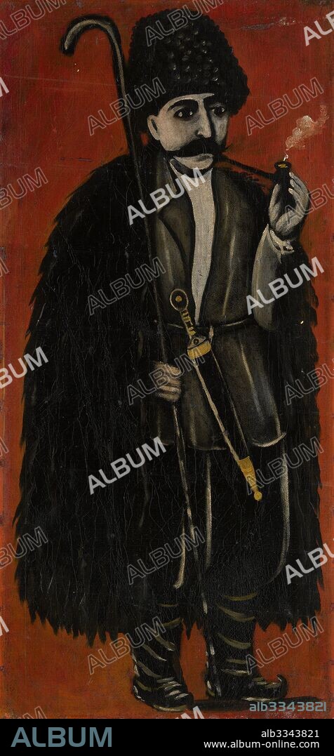 NIKO PIROSMANI. Shepherd in a Felt Cloak against a Red Background.
