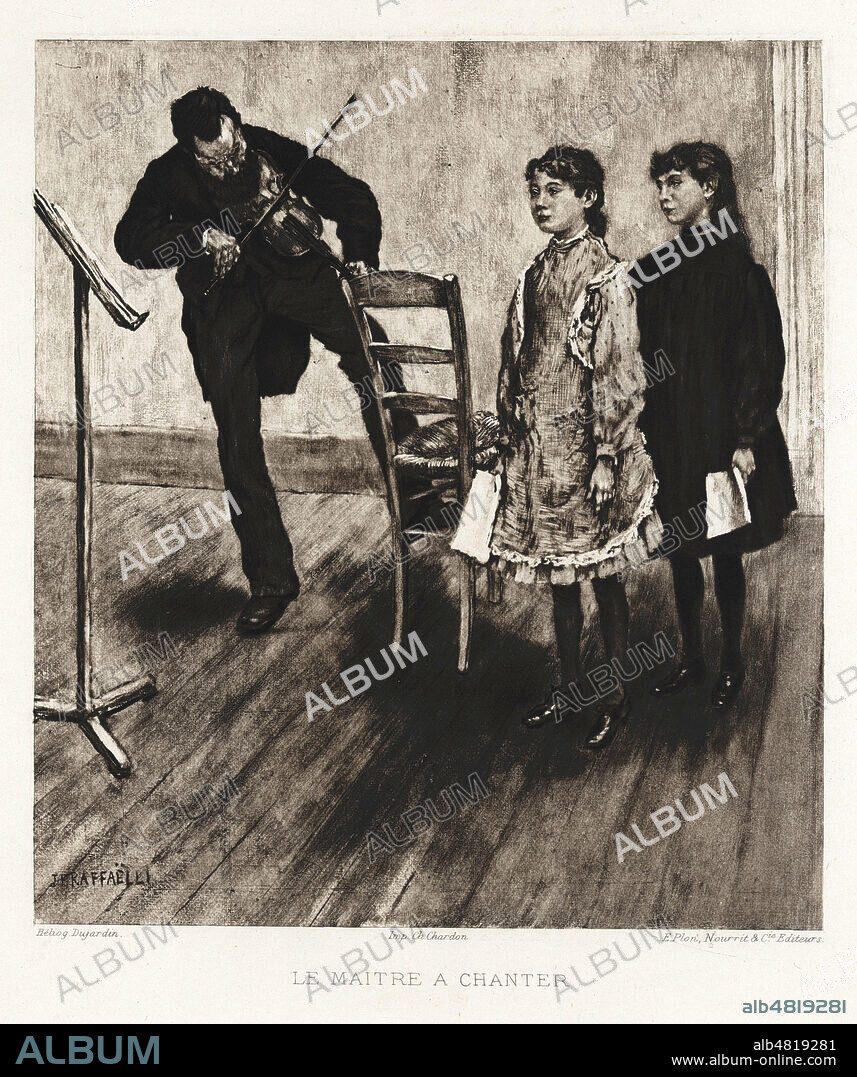 Le maitre a chanter, Professeur libre par Paul BOURGET (1852-1935). Illustration de 1889 par Jean-Francois RAFFAELLI (1850-1924) pour Les types de Paris. Credit : Collection Kharbine-Tapabor.