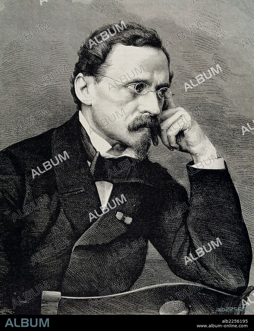 MADRAZO , FEDERICO DE. PINTOR ESPAÑOL. ROMA 1815 - 1894. GRABADO RETRATO DE LA IUSTRACION ESPAÑOLA Y AMERICANA , SEGUN FOTO DE ALFREDO PEREA DEL AÑO 1876.