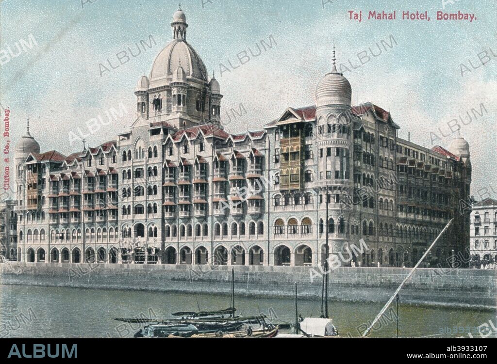Taj Mahal Palace Hotel, Bombay, India, 20th century. The Taj Mahal Palace first opened its doors in 1903. It was commissioned by the Indian industrialist Jamsetji Tata, allegedly after he was refused admission to one of the city's hotels because it had a whites only admissions policy.