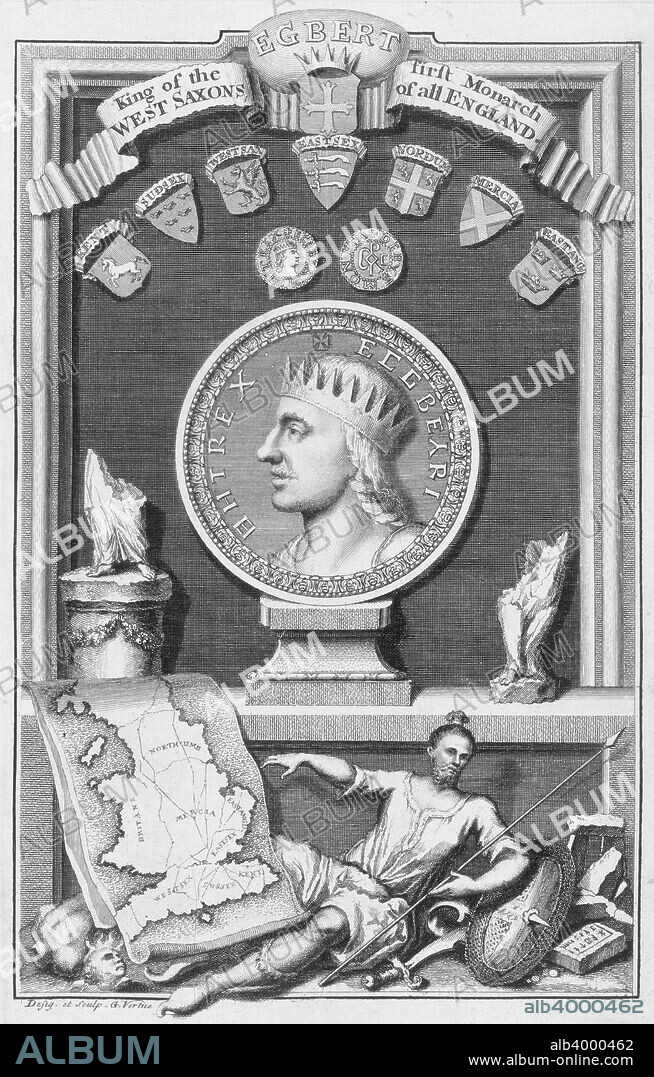 Egbert, King of the West Saxons and first monarch of all England, (18th century). Egbert (c770-839) ruled Wessex from 802. His reign saw Wessex overtake Mercia as the dominant Anglo-Saxon kingdom and as a consequence he is regarded as the first King of England although the title was not used until the reign of his grandson, Alfred the Great.