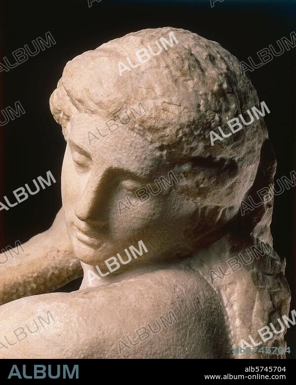 Michelangelo Buonarroti 1475-1564. "David-Apollo", 1525-1526 and 1530-31. (Set out to be a statue of Dvid; later changed to a statue of Apollo. Detail: head. Marble, height 146cm. Florence, Museo Nazionale del Bargello.