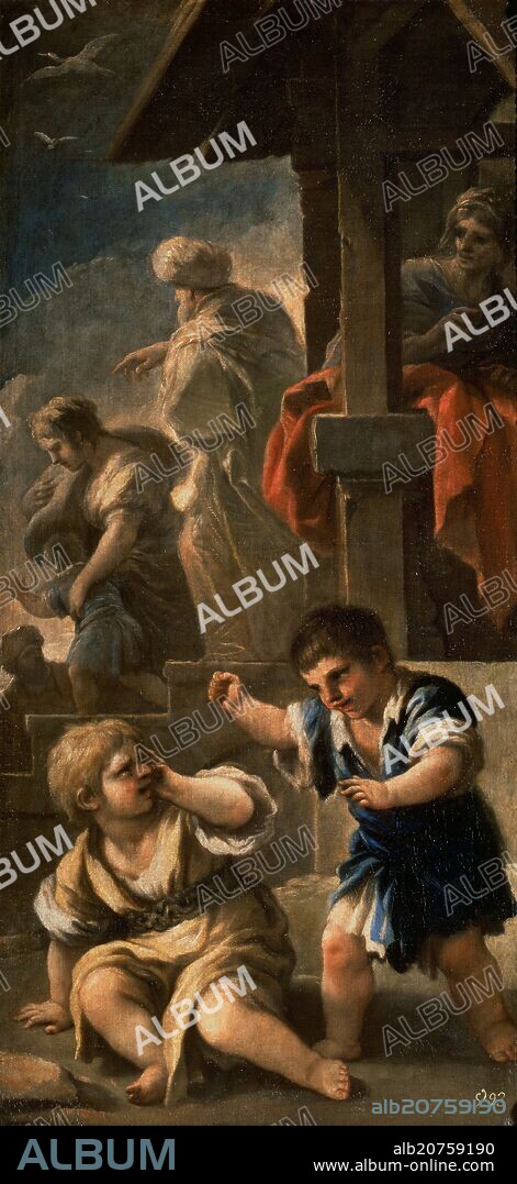 LUCA GIORDANO. RIÑA DE ISAAC E ISMAEL - SIGLO XVII - OLEO/LIENZO - 175 x 84 cm - NP 3195 - BARROCO ITALIANO.
