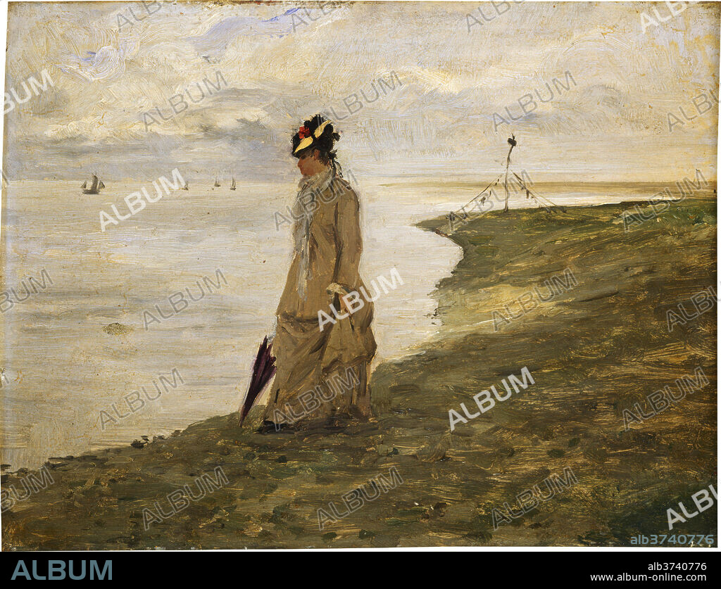 POSSIBLY FRENCH 19TH CENTURY. Woman by the Seaside. Dated: 19th century. Dimensions: overall: 21.6 x 28.2 cm (8 1/2 x 11 1/8 in.)  framed: 31.7 x 38.1 x 2.5 cm (12 1/2 x 15 x 1 in.). Medium: oil on wood.
