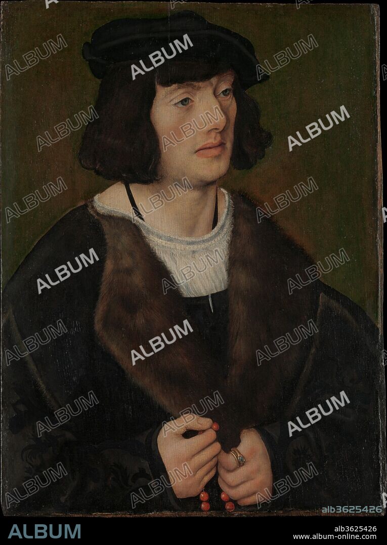 Portrait of a Man with a Rosary. Artist: Lucas Cranach the Elder (German, Kronach 1472-1553 Weimar). Dimensions: 18 3/4 x 13 7/8 in. (47.6 x 35.2cm). Date: ca. 1508.

This painting and a <i>Portrait of a Woman in Prayer</i> (Kunsthaus, Zürich) originally formed the wings of a devotional triptych. The young, well-dressed sitter appears seemingly transfixed by the now-lost central image--perhaps of the Virgin and Child--to which he offers a silent prayer as he pauses on a bead of the rosary held in his hand. The man's ring, bearing the coat of arms of the Dutch families of Six van Hillegom and Six van Oterleek, suggests that he came from the Low Countries. Cranach probably painted this portrait during his trip to the Netherlands in 1508.