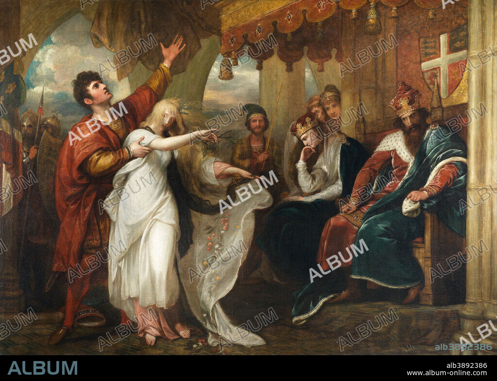 BENJAMIN WEST. Hamlet: Act IV, Scene V (Ophelia Before the King and Queen). Date/Period: 1792-01-01/1792-12-31. Painting. Oil on canvas. Width: 387.4 cm. Height: 276.9 cm.