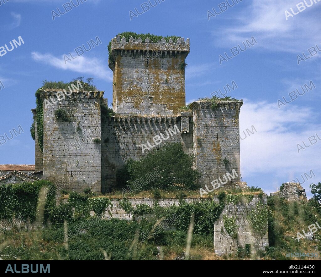 GALICIA. CASTILLO DE PAMBRE. Vista general del fortificación mandada construir en el siglo XIV por don Gonzalo Ozores de Ulloa. Destaca su "Torre del Homenaje". En él habitaron ilustres peregrinos y señores feudales que hacían el Camino de Santiago. Municipio de PALAS DE RE REI. Provincia de Lugo. Comarca de A Ulloa. España.