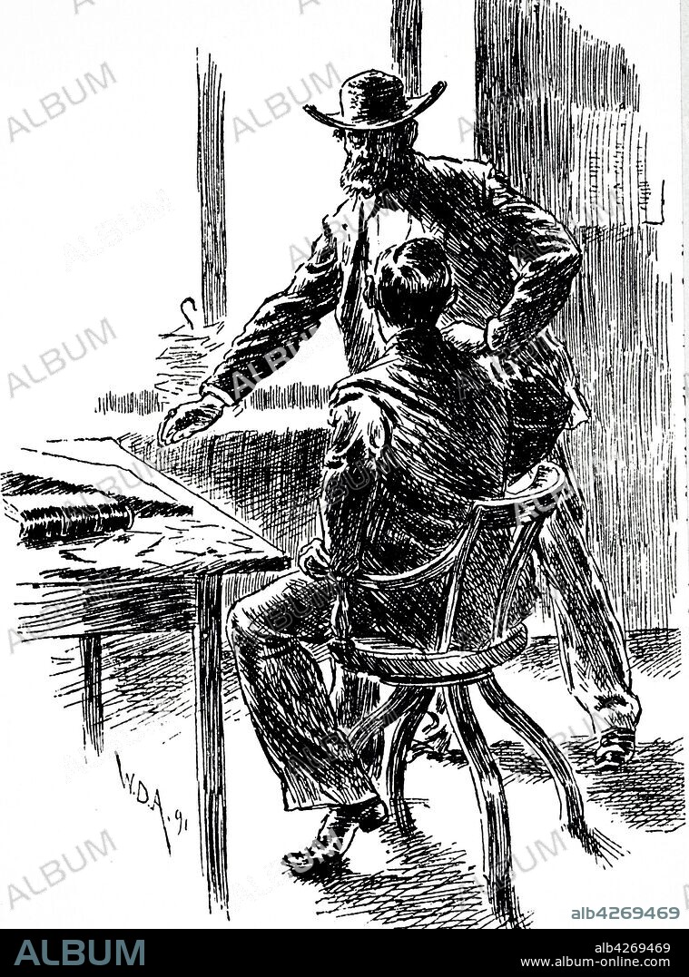 An engraving depicting a Sheriff swearing in a Deputy-Sheriff, Wichita, Kansas Dated 19th century.