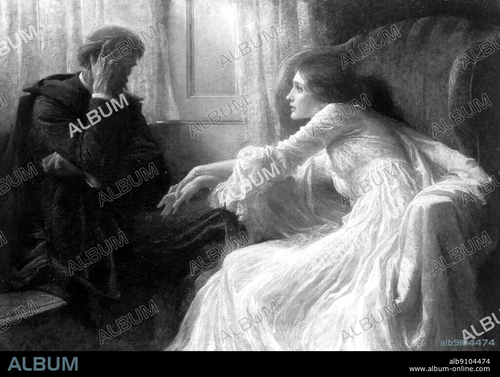 Sir Frank Dicksee, (Francis Bernard Dicksee) (1853-1928),. The Confession, 1896. Dicksee left this painting intentionally ambiguous, not revealing if it was the woman or the man confessing to an affair.