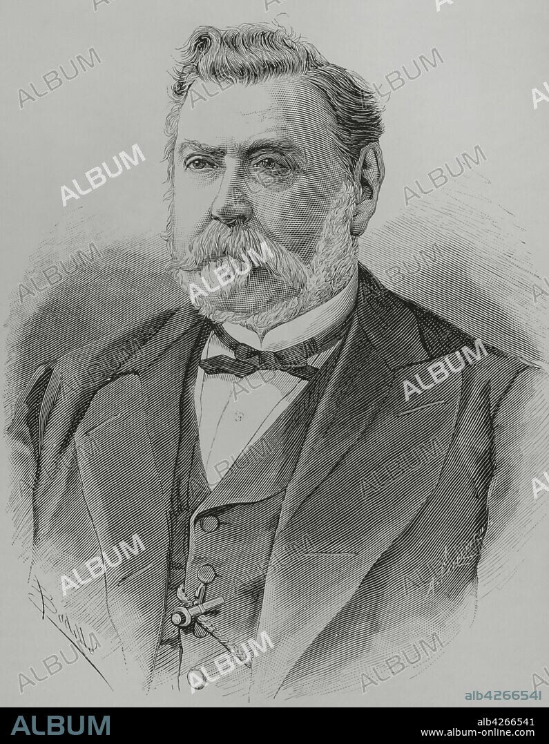 Antonio Rodrigues Sampaio (1806-1882). Portuguese politician and President of the Council of Ministers from March 25 to November 14, 1881. Portrait. Illustration by Badillo. Engraving by Arturo Carretero (ca. 1852-1903). La Ilustracion Espa–ola y Americana, 1881.