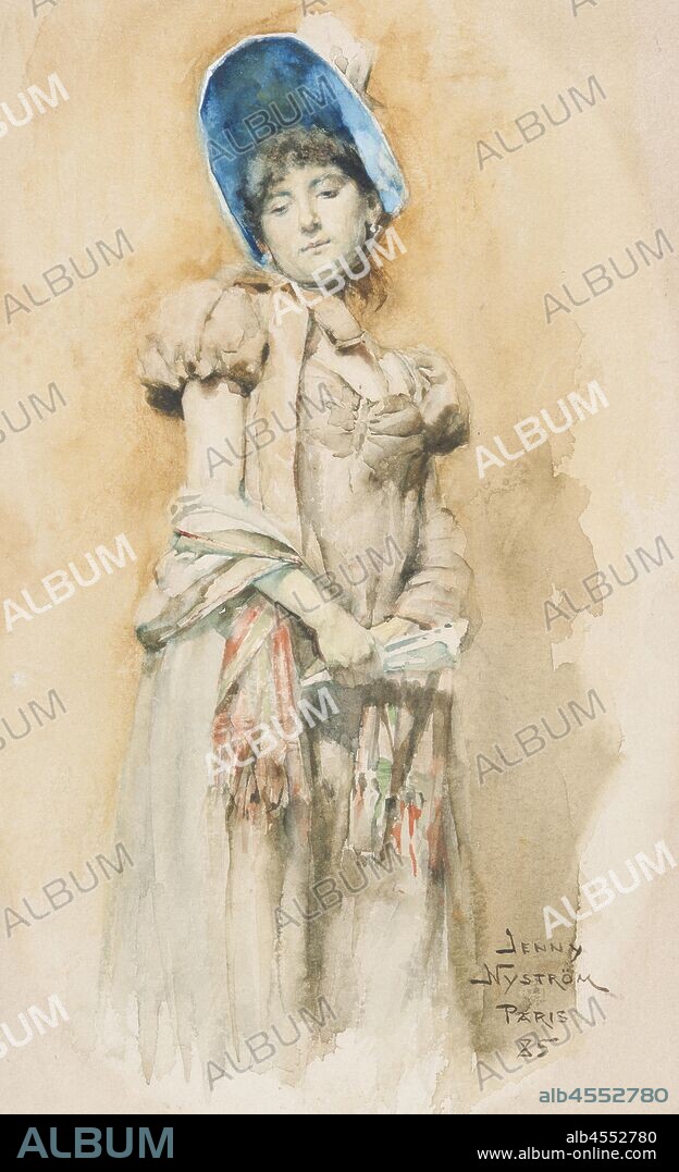 JENNY NYSTROEM. Jenny Nyström, Female in cabin, 1885, watercolor on paper, Watercolor on paper, Height, 367 mm (14.44 inch), Width, 225 mm (8.85 inch), Signed, Jenny Nyström Paris 1885.