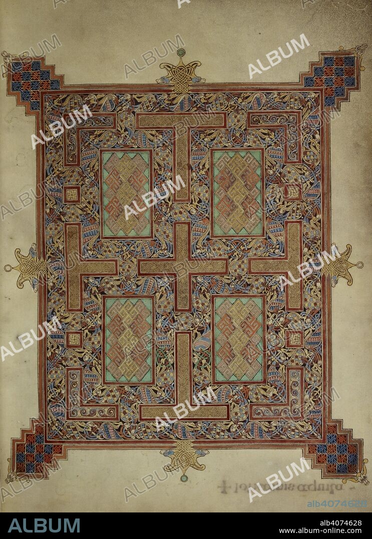 St. John's Gospel; carpet page. Lindisfarne Gospels. N.E. England [Lindisfarne]; 710-721. [Whole folio] Carpet page opening St. John's Gospel  Image taken from Lindisfarne Gospels.  Originally published/produced in N.E. England [Lindisfarne]; 710-721. . Source: Cotton Nero D. IV, f.210v. Language: Latin, with Anglo-Saxon glosses.