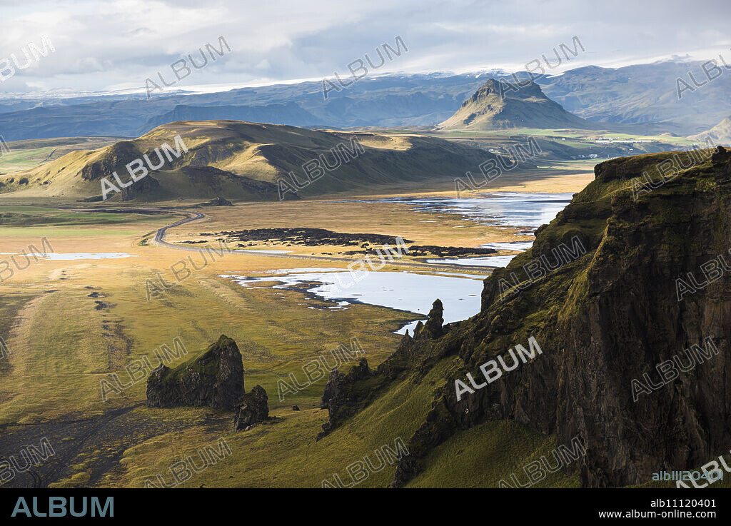 Sunset view from Dyrholaey Peninsula, near Vik, South Iceland (Sudurland), Iceland, Polar Regions.