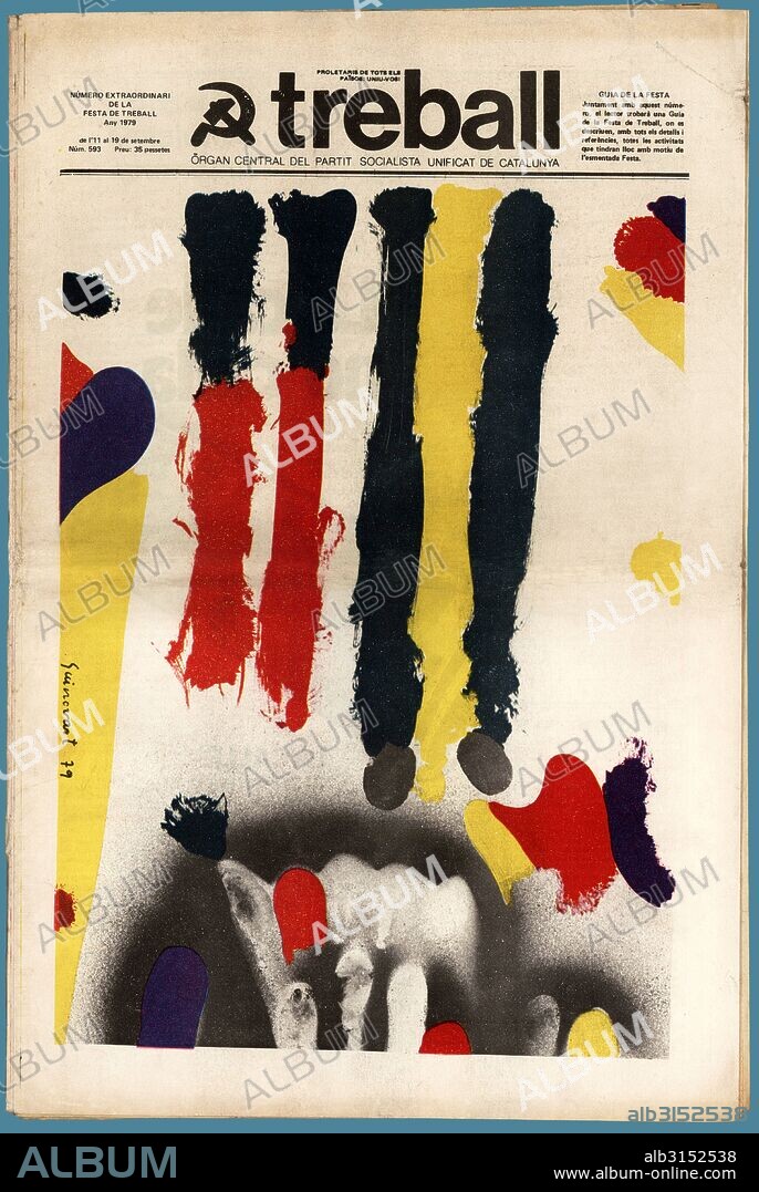 JOSEP GUINOVART. Portada del periódico Treball, órgano del Partit Socialista Unificat de Catalunya PSUC, editado en Barcelona, septiembre de 1979.
