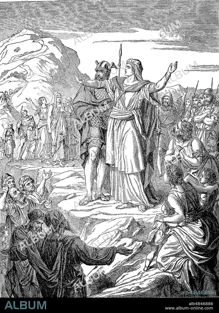 Deborah. According to the Book of Judges chapters 4 and 5, Deborah was a prophet of Yahweh the God of the Israelites, the fourth Judge of pre-monarchic Israel and the only female judge mentioned in the Bible, and the wife of Lapidoth. Die Richterin Debora ist eine Person aus dem Tanach, der jüdischen Bibel, digital improved reproduction of an original print from the year 1881.