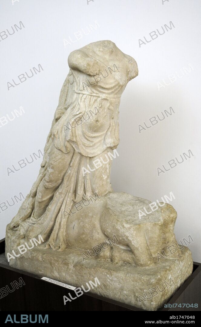 Nike, goddess of victory, killing a bull. 2nd century AD. From Mithridates Hill, Kerch. Kerch Historical and Archaeological Museum. Autonomous Republic of Crimea. Ukraine.