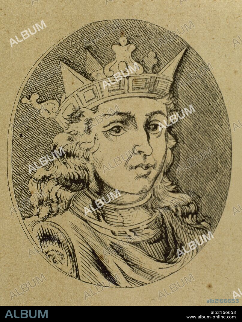 BERMUDO III (1027-1037). Rey de Castilla y León. Hijo de Alfonso V. Se casó con Doña Urraca. Envuelto en diversas guerras con el rey Don Sancho el Mayor de Navarra y su hijo Don Fernando. Grabado.