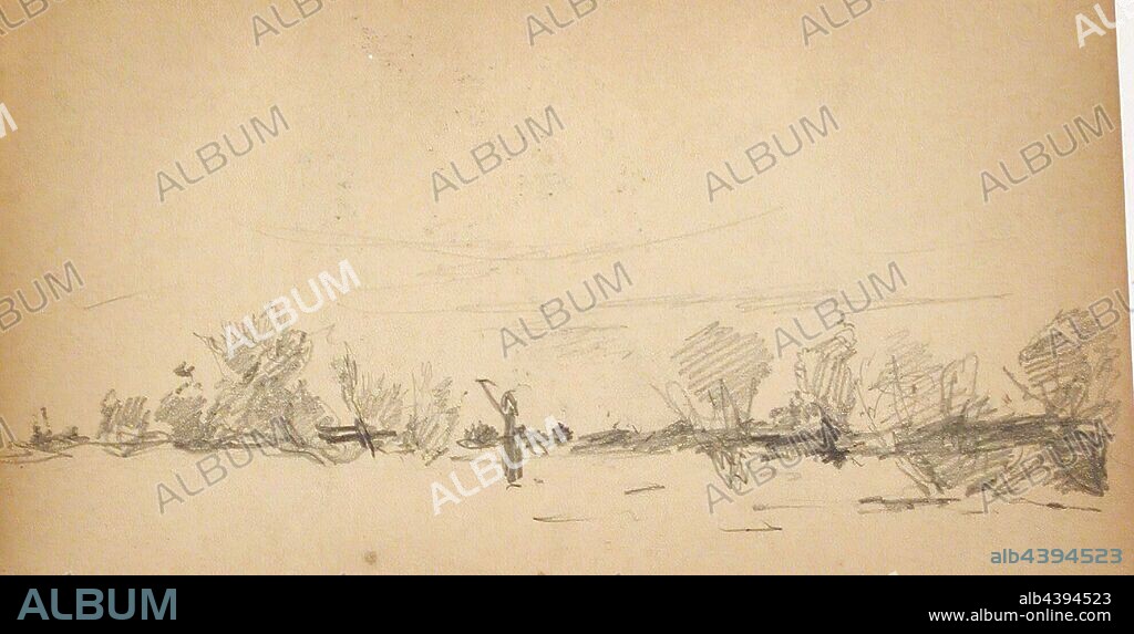 Landscape with Reaper, William J. Forsyth (American, 1854-1935), 1883, charcoal on off-white paper, series, Munich - Dachau Sketchbook.